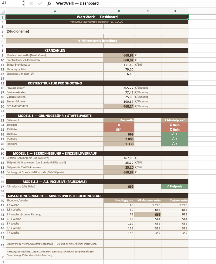 WertWerk Excel-Dashboard — alle Rechenwege nachvollziehbar