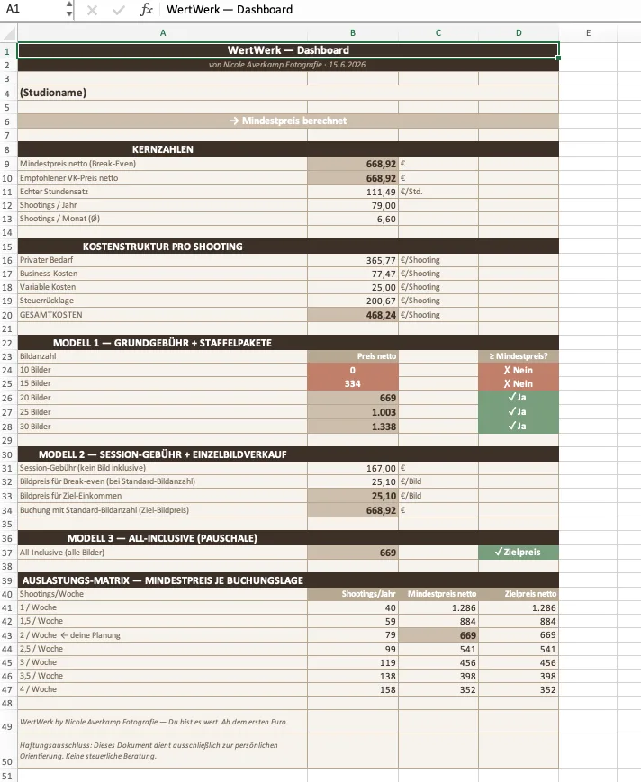 WertWerk Excel-Dashboard — alle Rechenwege nachvollziehbar